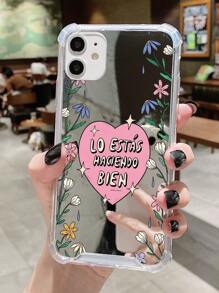 1pc Acrylic Mirror Heart Flower Design Phone Case Compatible With IPhone - Multicolor - View 1