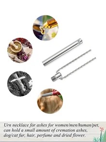1pc Pet Memorial Necklace, Stainless Steel Cylinder Pendant Necklace, Pet Ashes Hair Holder Pill Box, Essential Oil Diffuser Locket, Suitable For Pet Commemoration