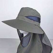 1pc Outdoor Sun Hat With Removable Face Cover, UV Protection Wide Brim Hat With Neck Flap For Hiking, Climbing, Fishing