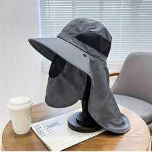 1pc Outdoor Sun Hat With Removable Face Cover, UV Protection Wide Brim Hat With Neck Flap For Hiking, Climbing, Fishing