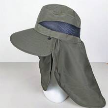 1pc Outdoor Sun Hat With Removable Face Cover, UV Protection Wide Brim Hat With Neck Flap For Hiking, Climbing, Fishing