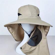 1pc Outdoor Sun Hat With Removable Face Cover, UV Protection Wide Brim Hat With Neck Flap For Hiking, Climbing, Fishing