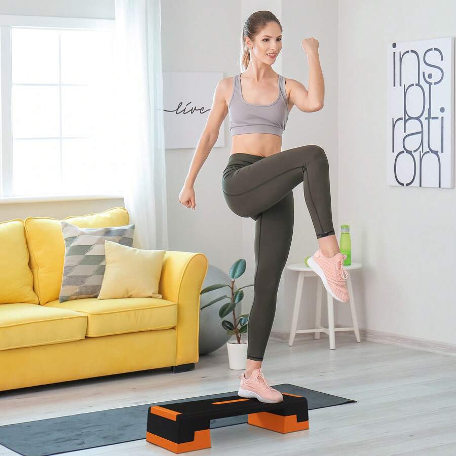 SPORTNOW Aerobic Step Platform, Exercise Stepper For Home Workout, 15cm/20cm/25cm Height Adjustable And Nonslip - Orange - View 1