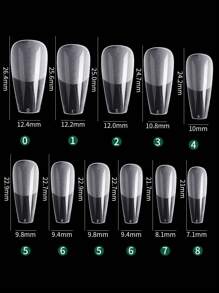 600 片全覆盖按压式指甲贴细高跟杏仁方形棺材法式假指甲可剥凝胶延长指甲贴胶囊 DIY 按压式指甲美甲用品 - 無色 - 查看 2