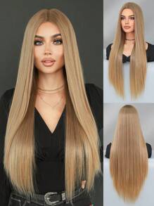 7JHH WIGS 32'' Women's Gold Wig Dark Blonde Super Long Straight Wig Middle Part Heat Resistant Synthetic Wigs For Daily Party Use - 金色 - 查看 2