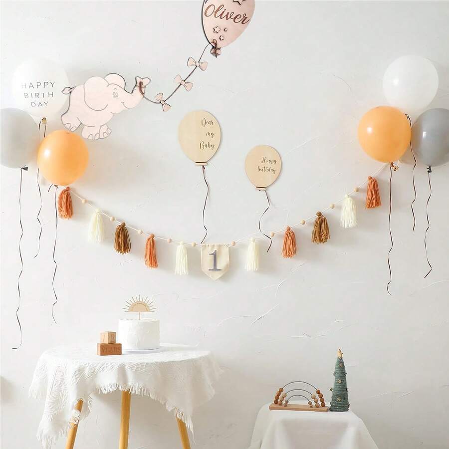 1 Bộ/2 Chiếc Đồ Trang Trí Treo Chúc Mừng Sinh Nhật Bằng Gỗ, Bong Bóng Cá Tính & Trang Trí Phòng Ngủ Hình Con Voi - màu gỗ - Xem 1