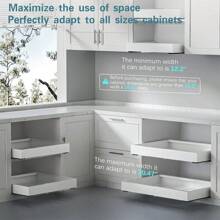 1 件可扩展橱柜拉出式储物架，碳钢材质，剥离粘贴式滑动抽屉，可调节宽度 12.2 英寸-20.4 英寸，简化厨房和浴室储物、储物、厨房收纳、厨房用品、房间装饰、家居装饰、家居装饰、圣诞礼物、家居礼物、房间装饰 - 白色 - 查看 4