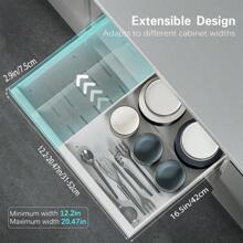 1 件可扩展橱柜拉出式储物架，碳钢材质，剥离粘贴式滑动抽屉，可调节宽度 12.2 英寸-20.4 英寸，简化厨房和浴室储物、储物、厨房收纳、厨房用品、房间装饰、家居装饰、家居装饰、圣诞礼物、家居礼物、房间装饰 - 白色 - 查看 3