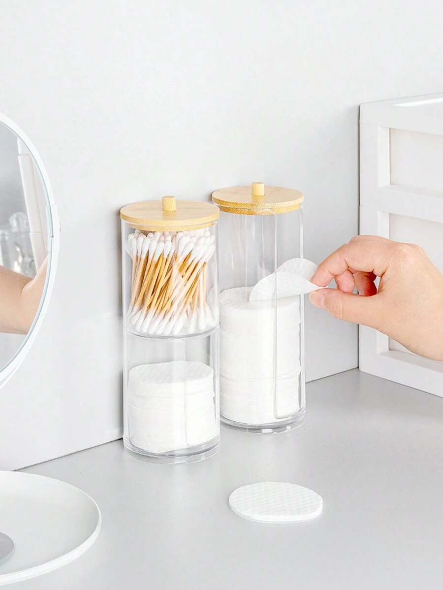 Torre Pote Organizador De Cotonete e Algodão ou Maquiagem Cosméticos Joias Caixa De Armazenamento T-487 - Branco - Visão 1