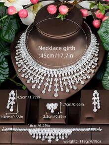 1套學院風立體鑽葉吊飾首飾套裝，適合女性訂婚