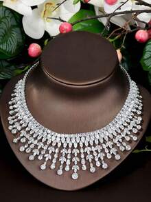 1套學院風立體鑽葉吊飾首飾套裝，適合女性訂婚