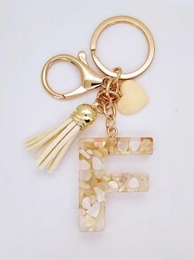 1pc Women's Beige Resin Keychain With Droplet Letter, Heart & Tassel Design, Creative Keyring Bag Charm, Gift For Friends Valentine's Day Valentines Car Accessories Backpack For School Cute Goth Y2k