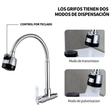 Mezcladora para Fregadero Grifos para Cocina Grifo Llave para Fregadero de Cocina Flexible con 1 Asas Y Pulverizador Grifos De Fregadero Giratorio De Cocina De Agua Moderno de Acero Inoxidable  Llaves para Fregadero de Cocina  Grifo de Cocina Acero Inoxidable Retráctil Mezcladora para Fregadero 360 °  Grifos Monomando Extraíble Caliente y Fría - Plateado - Ver 3