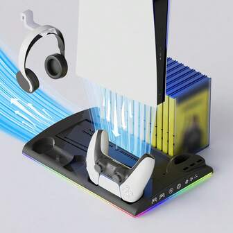 Dobe Tp5-3570 多功能儲存及充電座,使用abs材料,適用於ps5和ps5 Slim遊戲主機的光碟版和數字版,黑白兩色可選,可存儲遊戲光碟和耳機