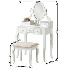Vanity Table Set, Makeup Table With Oval Mirror & Stool, Ashley Wood Make-Up Vanity Table And Stool Set - Redwood - View 2