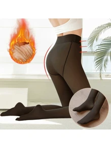 Meia-Calça Térmica Forrada Peluciada Translúcida de Lã Feminina Super Elástica Slim 220g
