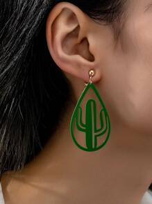 Aros de moda con forma de cactus de estilo europeo y americano para mujer, versátil para el uso diario casual y para la oficina - Verde - Ver 5
