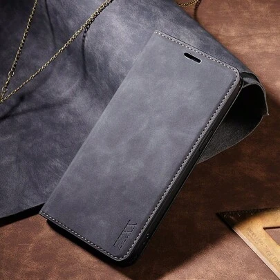 纯色奢华真皮翻盖手机壳，触感柔软，钱包式设计，带【RFID屏蔽】卡槽和支架，强磁吸翻盖，兼容三星Galaxy等手机，商务防震、防摔、防水、防刮，春季周年纪念日/生日礼物，国际版，非国内版