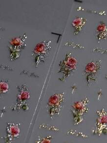 1pc 5D Stereoscopic Retro Rose Nail Art Sticker Rose Gold Foil Adhesive Decals Manicure Decoration Nail Stickers DIY - Multicolor - View 1