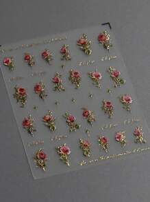 1pc 5D Stereoscopic Retro Rose Nail Art Sticker Rose Gold Foil Adhesive Decals Manicure Decoration Nail Stickers DIY - Multicolor - View 2
