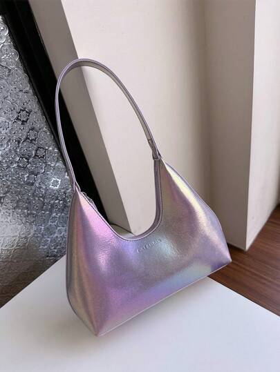 Vintage Minimalist French Style Crescent Moon Underarm Bag, Fashion Elegant Versatile Shoulder/Crossbody Baguette Handbag For Women , Purple