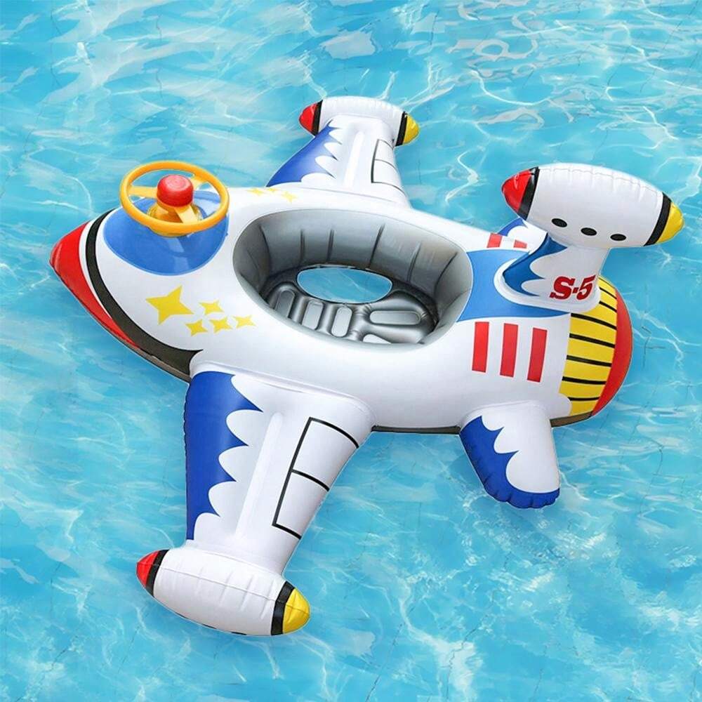 Plane Pool Toy 1pc Inflatable Airplane Seat Ring Pool Toy With Steering Wheel Safety ...