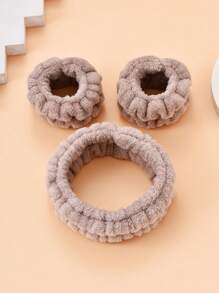 Simple Plush Wide Headband With Elastic Band, For Washing Face, Makeup, And Bathing Home Bathroom Decor Summer - White - View 18