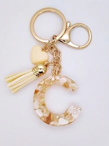 1pc Women's Beige Resin Keychain With Droplet Letter, Heart & Tassel Design, Creative Keyring Bag Charm, Gift For Friends Valentine's Day Valentines Car Accessories Backpack For School Cute Goth Y2k