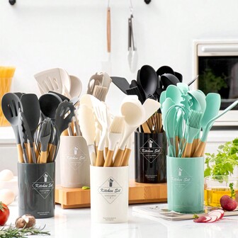 Keidason 12入組矽膠廚具套裝，廚房器具套裝，烘焙工具和烹飪工具套裝，安全烹飪器具套裝，不粘烹飪器具套裝，可清洗的現代炊具，廚房用品，廚房小工具，廚房必備品