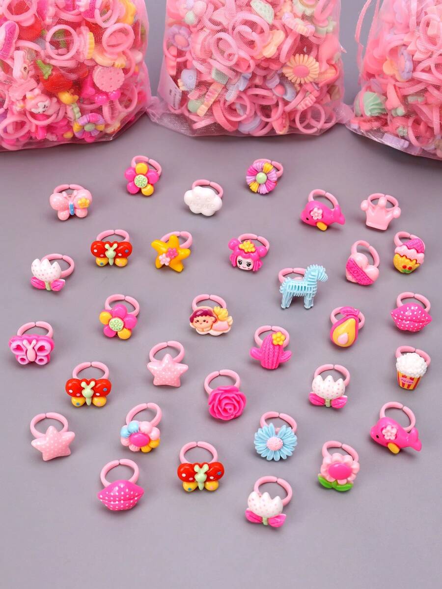 10/25/36/50/100pcs Kids Cartoon Rings, Matte Finish Rings, Assorted For Girls Pretend Play & Dress Up, Colorful Rings For Daughters & Granddaughters, Birthday/Party Favors, Children's Holidays Gifts