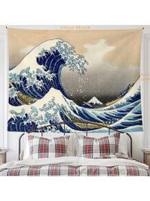 Kanagawa Surfing Coral Fleece Tapestry, Japanese Ukiyo-E Wave Wall Hanging, For Living Room Bedroom Decoration Background Cloth, Flag For Room, Room Decor, Tapestry, Wall Decor, Wall Art ,Room Stuffs, Flags For Room, Home Decor, Wall Tapestry