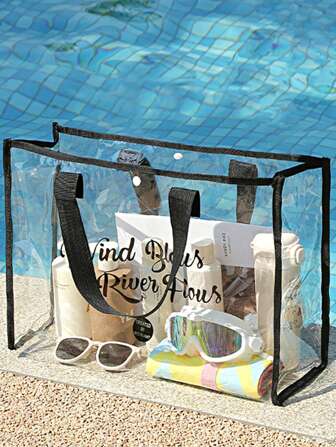 1pc Transparent PVC Tote Bag, Large Capacity Summer Waterproof Beach Bag, For Travel Sports Swimming, Toilet Bag, Shopping Bag, Waterproof, Sandproof Transparent Bag, Beach Sports Picnic Snacks Clear Purse For Women