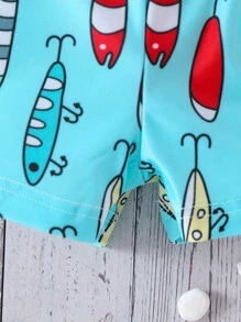Cartoon Print Young Boy Casual Swim Trunks