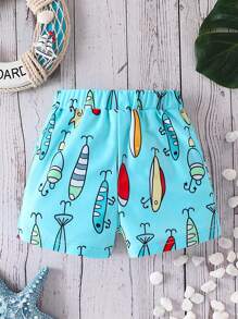 Cartoon Print Young Boy Casual Swim Trunks