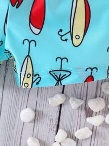 Cartoon Print Young Boy Casual Swim Trunks