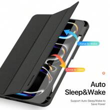 DUX DUCIS 1 pièce Étui de tablette pliable en trois DUCIS compatible avec Galaxy Tab, iPad, XM Pad, Redmi Pad, Tab, Pixel Tablet, Nokia T21, OnePlus Pad/OPPO Pad 2, Realme Pad, Realme Pad 2 11.5, avec porte-stylet et fonction de réveil/veille automatique, résistant à la saleté et aux chocs, anti-traces de doigts, fermeture magnétique, anti-rayures, support pliant en trois - Noir - Voir 8