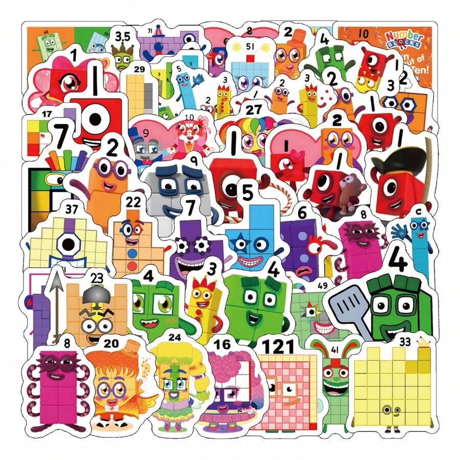 52入組數字啟蒙卡通塗鴉貼紙，可愛有趣的美學標籤，適用於樂器配件吉他剪貼簿自粘信封，是送禮、青少年派對、獎勵和鼓舞的理想選擇 - 黑色 - 查看 1