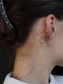 1pc Washable Temporary Tattoo Sticker With Shiny Stars And Hearts Pattern, Suitable For People - Multicolor - View 3