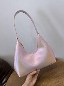复古简约法式新月腋下包，时尚优雅百搭单肩斜挎法棍包 - 粉色 - 查看 4