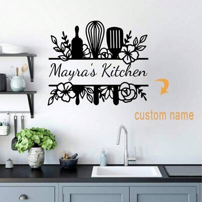1pc Custom Name Kitchen Wall Stickers Home Decoration Accessories For Kitchen Decoration Wall Decal Home Decor, Valentine Day, Valentine Day Decor Gifts Birthday Graduation
