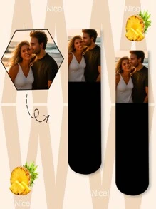 1 Pair Personalized Customized Photo Face Print Women's Funny Mid-Calf Socks, Interesting Couple Long Socks With Customized Images, Great Gift Idea For Valentine's Day, Birthdays And Other Occasions