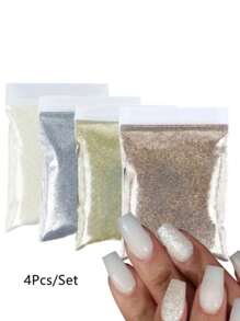 4bag/Set Sparkling Gold Silver Glitter Powder Nail Decoration Chrome Pigment 0.2mm Loose Sequins Nails Art Accessories