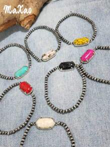 1 Stück Armband Im Vintage-western-stil Mit Mehrfarbigem Stein Und Wildem Cowboy-stil