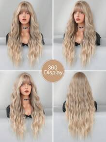 NICKY WALL Gradient Blonde Wavy Wigs For Women Light Gold Long Loose Wave Wigs With Bangs Synthetic Natural Curly Heat Resistant Fiber Hair Wigs For Girls Party Daily Christmas Use 28 Inch
