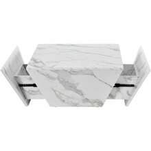 KOMHTOMTavolino (tavolini, tavolino, tavolino, 1 pezzo, aspetto marmo lucido con 2 cassetti), tavolo da soggiorno in legno, trapezoidale, 70 x 70 x 37 cm - Bianco - Visualizzare 7