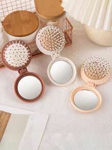 1 Pc Mini Portable Girl's Comb For Outdoor, Lightweight Bifold Travel Comb With Mirror