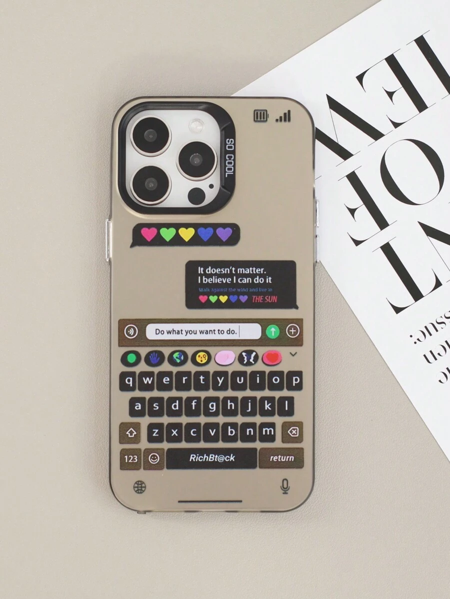 1入創意聊天界面鍵盤保護器亞克力TPU彩色畫布手機殼，配有相機保護，適用於像11/12/13/14/15pro Max等蘋果手機 - 彩色 - 查看 1