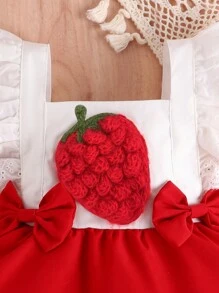 寶寶女孩可愛草莓蝴蝶袖連衣裙，夏季輕盈風格 - 紅色 - 查看 3