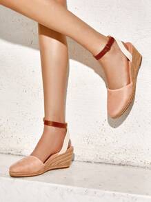 Women's Closed Toe Ankle Strap Espadrilles Outing Vacation Matching Dress Comfortable Wedge Sandals - Màu be - Xem 8