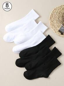 8 paia di calze semplici in bianco e nero da uomo, per l'autunno